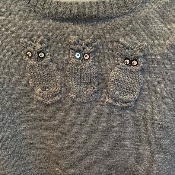 La Fee Maraboutee Charcoal Grey Wool Blend Knitted Owl Applique Sweater X Small - Picture 2 of 6